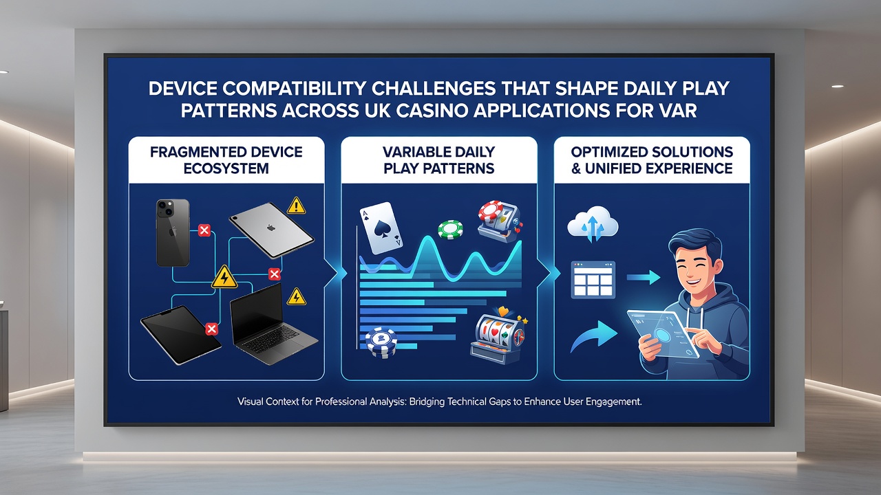 Diverse UK players navigating casino apps on smartphones with varying compatibility levels