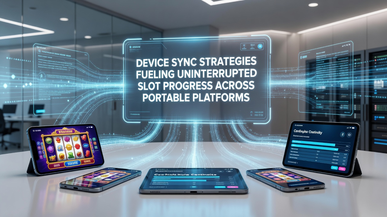 Illustration of cloud synchronization connecting multiple portable devices during slot gameplay