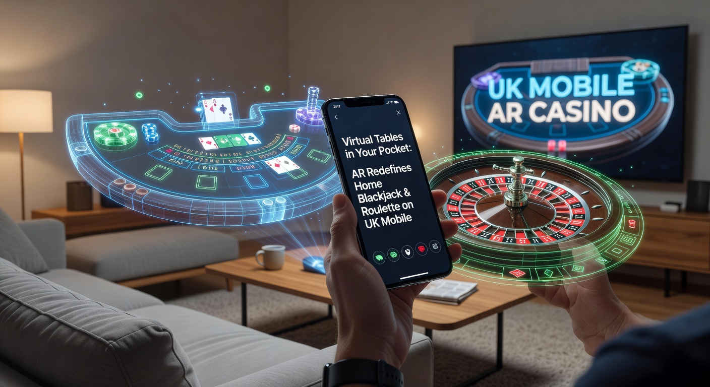 Close-up of a mobile roulette wheel in AR mode, superimposed on a wooden dining table with realistic shadows and reflections, player hand gesturing to place a bet